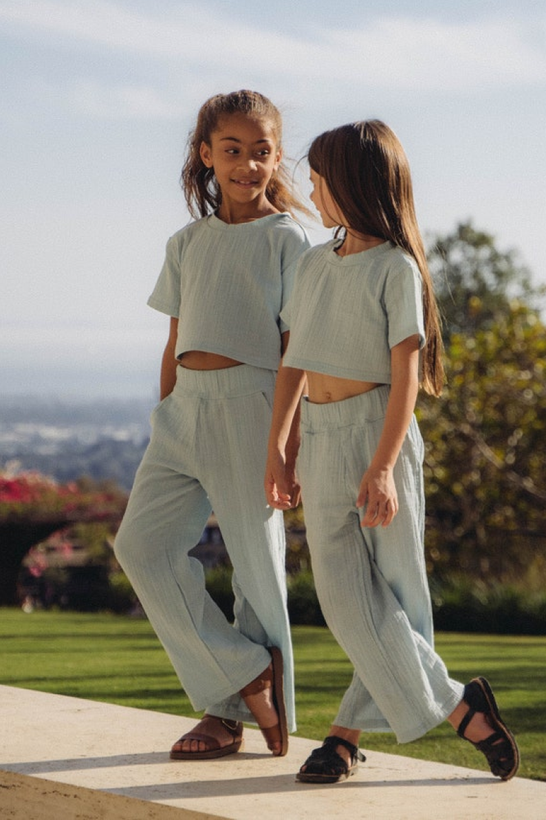 Summer Set Top and Pants Organic Muslin Baby Blue