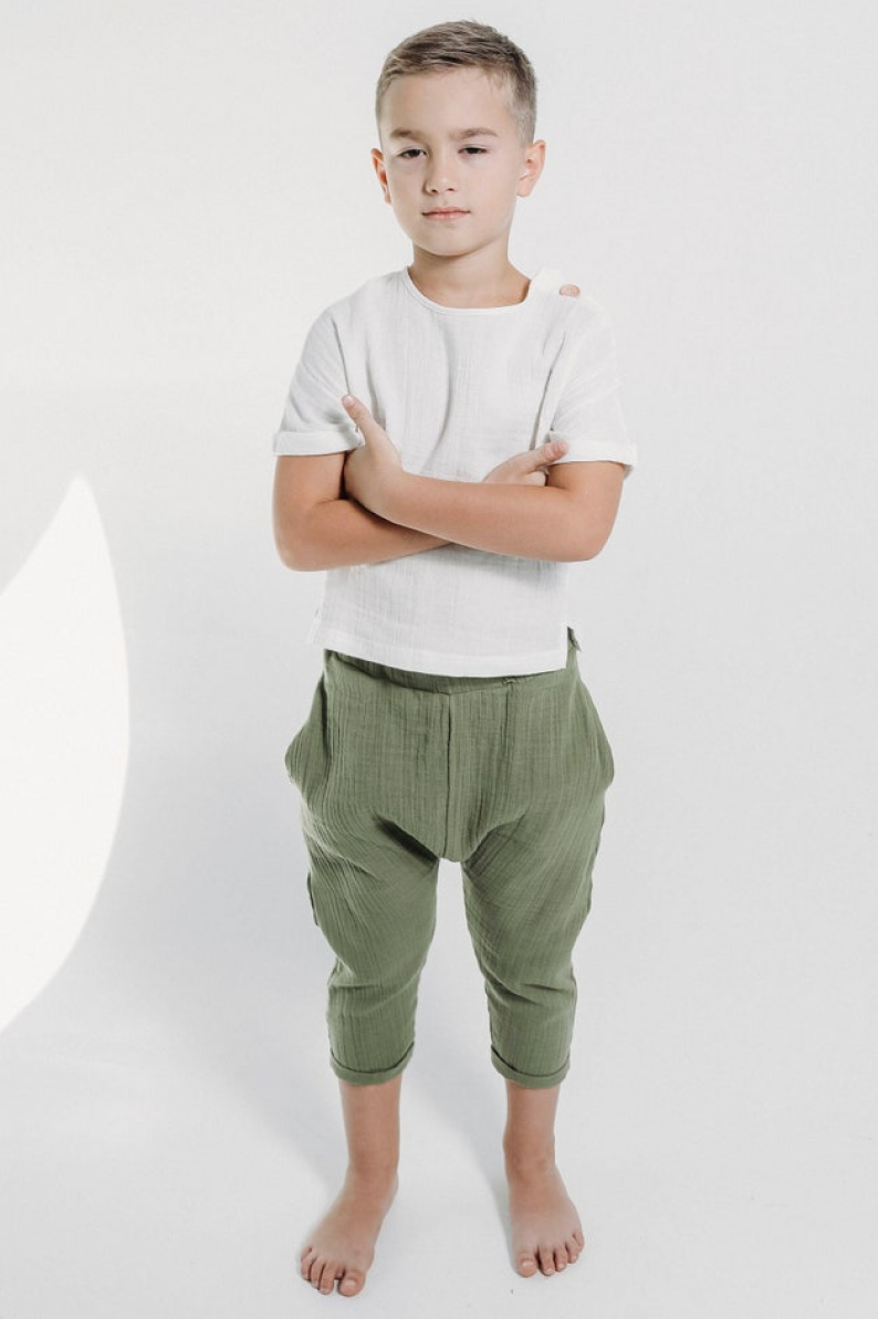 Summer Kids Organic Muslin 3/4 Pants Green