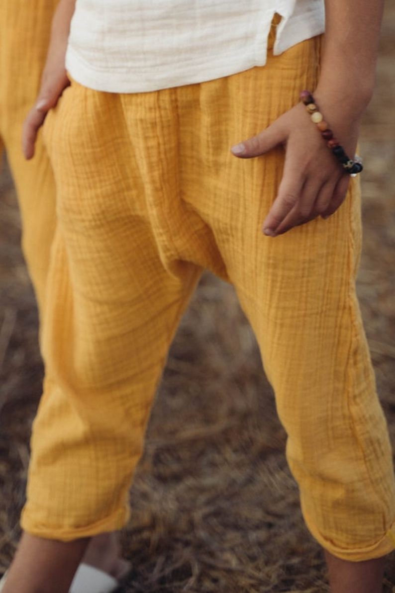 Summer Kids Organic Muslin 3/4 Pants Yellow